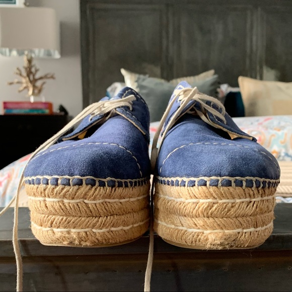 Royal blue suede lace up Prada espadrille platforms flatform 40 1/2 - Picture 7 of 10